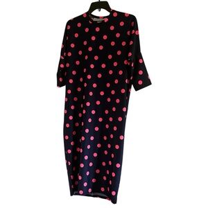 Kamp Kloz Polka Dot Navy Blue and Pink Size Small Short Sleeve Midi Swim Dress